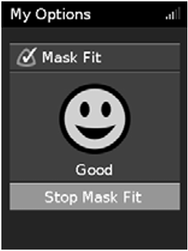 Mask Fit setting screen showing adjustment using the control dial.