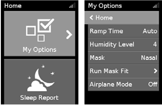 My Options menu screen.