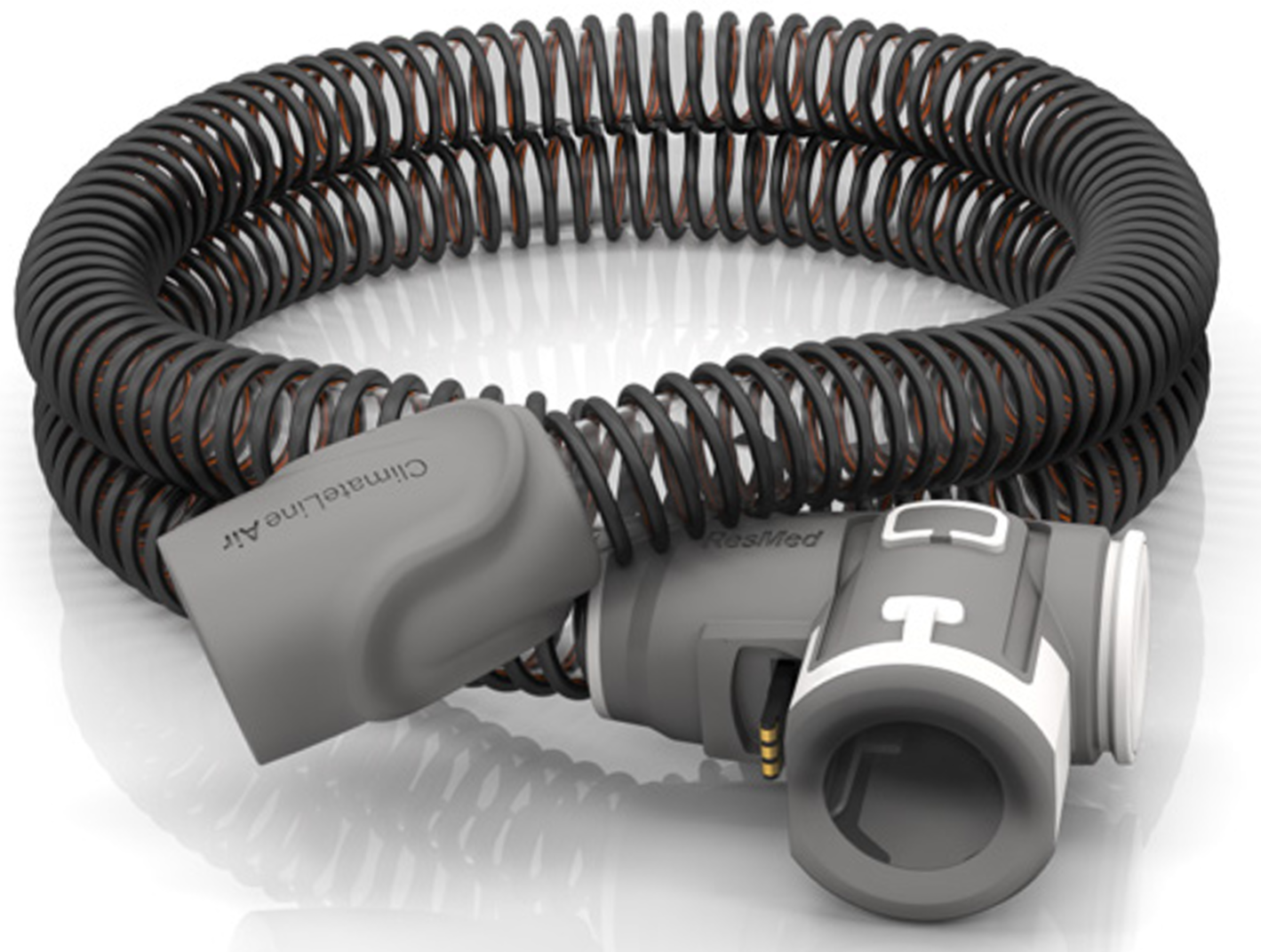 ClimateLineAir heated air tubing with connector cuffs for attaching to a compatible ResMed device and mask.