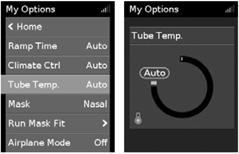 Tube Temperature adjustment:
1. In My Options, turn the dial to highlight Tube Temperature and then press the dial.
2. Turn the dial to adjust the temperature and press the dial to save the change.